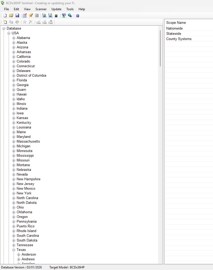 Figure 1 — Uniden Sentinel CPS, the free first-party software used to build favorites lists and program the SDS100 from the RadioReference database. Source: support.uniden.com.